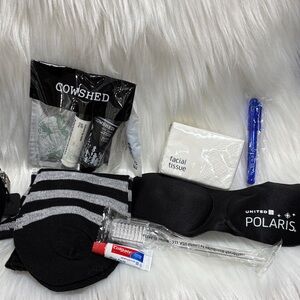 Saks, Fifth Avenue United Polaris business class travel kit cowshed products